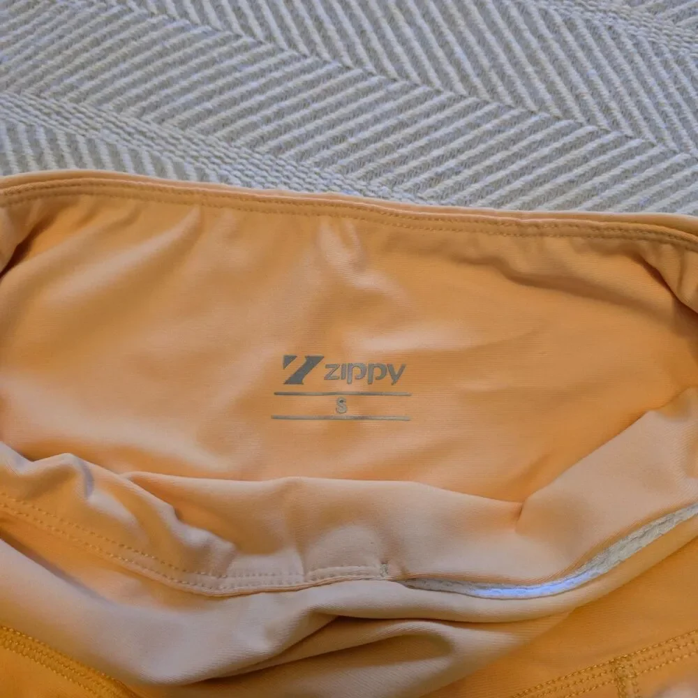 Zippy High Waisted Capri Leggings Women Small Yellow Yoga Pant Pockets Workout - Picture 5 of 10